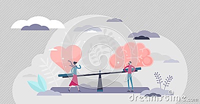 Gut instincts vector illustration. Brain vs heart flat tiny persons concept Vector Illustration