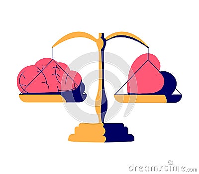 Gut instincts vector illustration. Brain vs heart flat tiny persons concept. Symbolic creative scene Vector Illustration