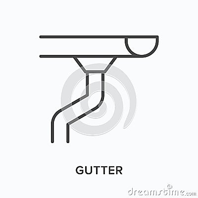 Gutter flat line icon. Vector outline illustration of pipe. Black thin linear pictogram for rain drainage Vector Illustration