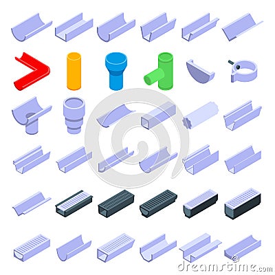 Gutter icons set, isometric style Vector Illustration