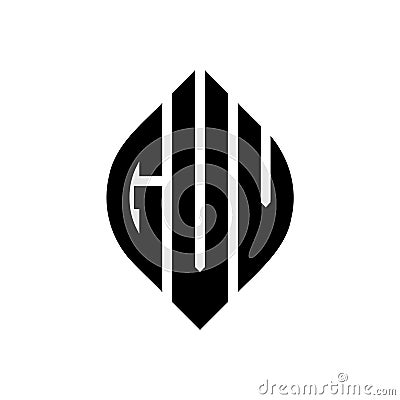 GUV circle letter logo design with circle and ellipse shape. GUV ellipse letters with typographic style. The three initials form a Vector Illustration