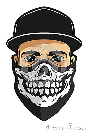 A guy in a bandana with a skull pattern. Vector Illustration