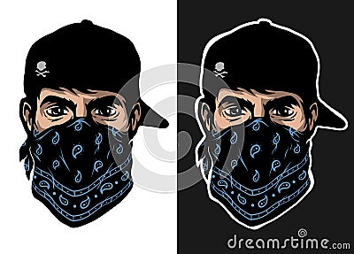 A guy in a baseball cap and bandana. Vector Illustration