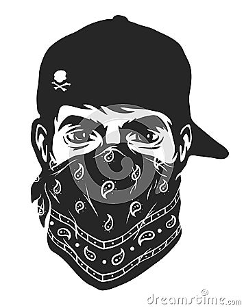 A guy in a baseball cap and bandana. Vector Illustration