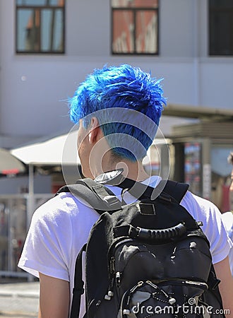 Guy with blue hair Editorial Stock Photo