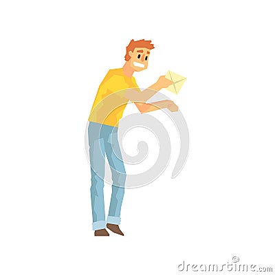 Guy Bringing The Mail To Door, Delivery Company Employee Delivering Shipments Illustration Vector Illustration