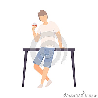 Guy In Casual Style Clothes Leaned On Table And Drinking Wine Vector Illustration Isolated On White Background Vector Illustration
