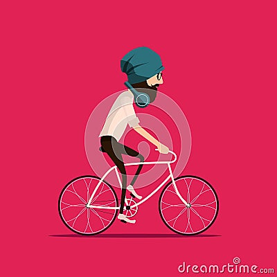 Guy cycling and listening music Vector Illustration