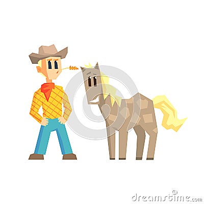 Guy And Dappled Horse Vector Illustration