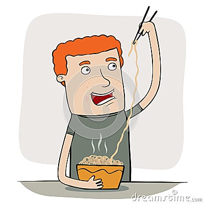 Guy eating noodles Vector Illustration