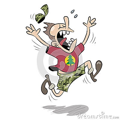 Guy in the forest runing scared Stock Photo