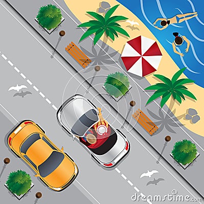 The guy with the girl in a convertible. Vector Illustration