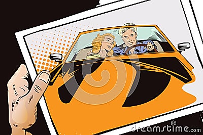 Guy and girl in a sports car. Vector Illustration