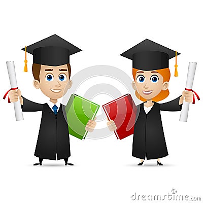 Guy girl university graduates holds diploma Vector Illustration