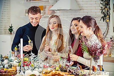 the guy with the girls drinks champagne Stock Photo
