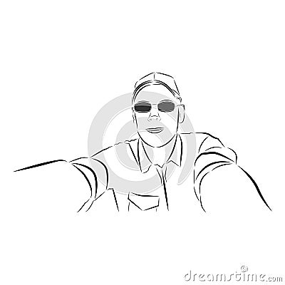 A guy in glasses making a selfie Cartoon Illustration