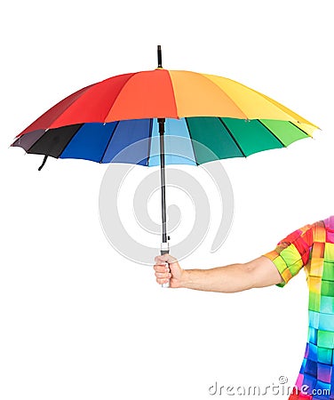 Guy holding a colorful rainbow Stock Photo