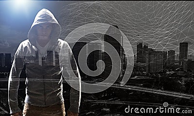 Guy in hoody. Mixed media Stock Photo