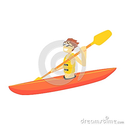 Guy Kayaking, Part Of Teenagers Practicing Extreme Sports For Recreation Vector Illustration