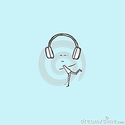 Guy listens to music on headphones, Hand drawn concept Vector Illustration