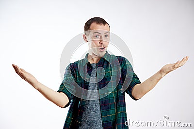 Guy looks surprised, confused. Unexpected emotions, bewilderment and shock man Stock Photo