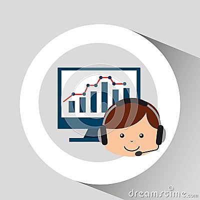 Guy operator help service computer statistics Vector Illustration