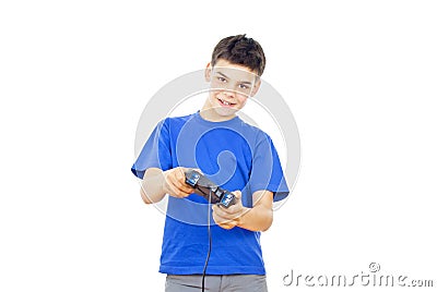 Guy plays on the joystick Stock Photo