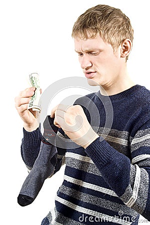 The guy put the money in a sock Stock Photo