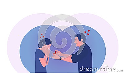 Guy with the ring makes a proposal to the girl. Vector illustartion Cartoon Illustration