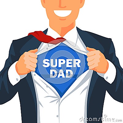 Guy rips his shirt to show the inscription Super Dad Vector Illustration