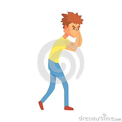 Guy Running To Vomit Nauseous, Adult Person Feeling Unwell, Sick, Suffering From Illness Vector Illustration