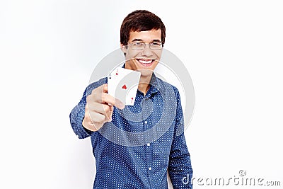 Guy showing playing cards Stock Photo