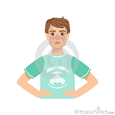 Guy With Skin Problems Looking At Himself With Concern Vector Illustration