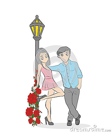 The guy is standing with the girl. the concept of romantic relationships. vector illustration. Vector Illustration