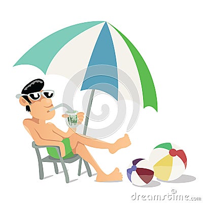 Guy sunbathing on beach vector illustration Vector Illustration