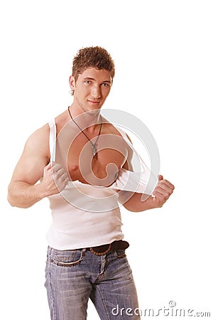 Guy in teared sleeveless shirt Stock Photo