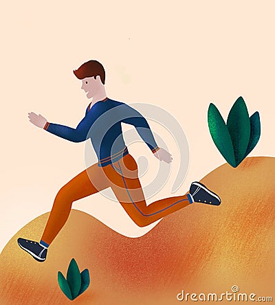 Guy in a tracksuit, muscular, runs in the fresh air, runs in nature. Training exercises. Marathon athlete - simple flat Cartoon Illustration