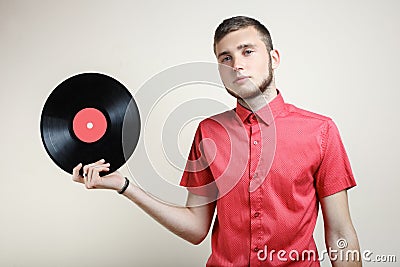 Guy with a vinyl record Stock Photo