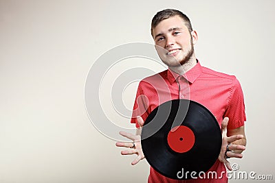 Guy with a vinyl record Stock Photo