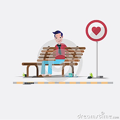 Guy are waiting for love - Cartoon Illustration