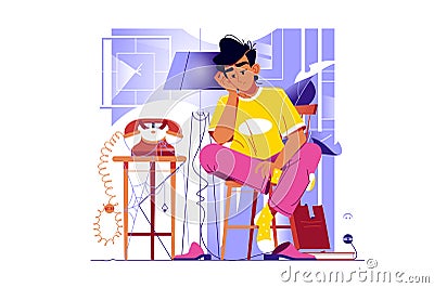 Guy waiting for phone call Vector Illustration