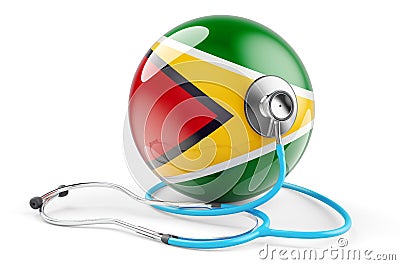 Guyanese flag with stethoscope. Health care in Gayana concept, 3D rendering Stock Photo