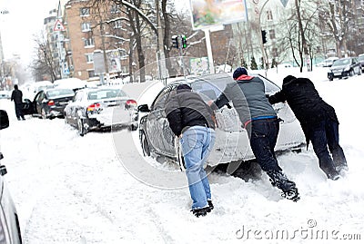 Ð¡ar stuck in the snow Stock Photo