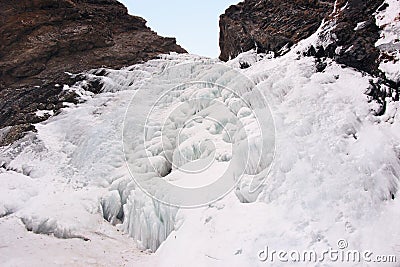 Gveleti waterfall near the Georgian Military Road in winter Stock Photo