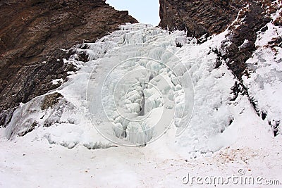 Gveleti waterfall near the Georgian Military Road in winter Stock Photo