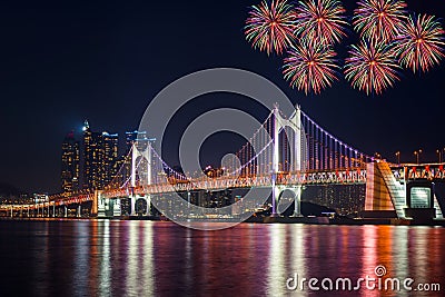 Gwangan Bridge in Busan City , South Korea. Editorial Stock Photo