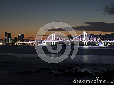 Gwangan Bridge at sunset Editorial Stock Photo