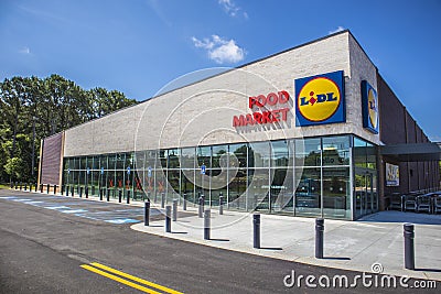 Newly built LIDL view of the front corner of the building Editorial Stock Photo