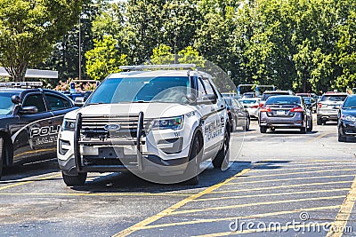 Rear view of a black and white Police Cruiser Editorial Stock Photo