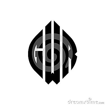 GWR circle letter logo design with circle and ellipse shape. GWR ellipse letters with typographic style. The three initials form a Vector Illustration